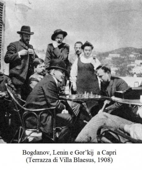 Bogdanov, Lenin and Gorky at the terrace of the villa on Capri