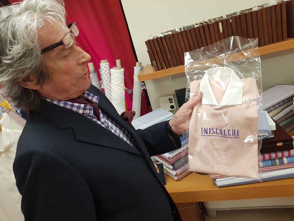 Shirt from 1948: Maestro Alessandro shows one of the first shirts that his father had sewn by hand