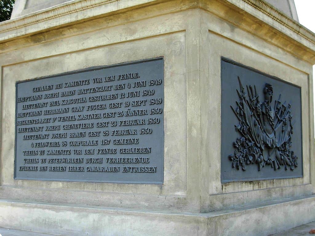 Natpis na spomeniku poginulim austrijskim vojnicima u Revoluciji 1848/49.